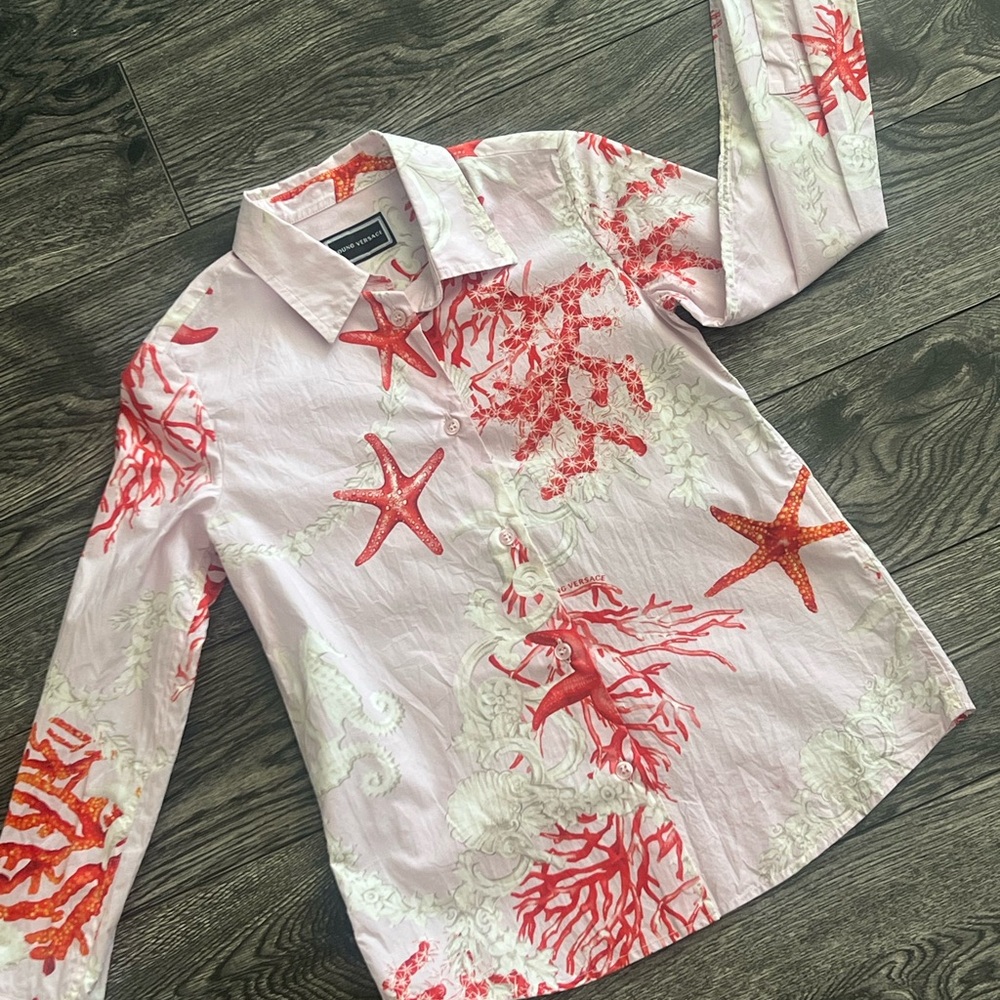 Young Versace Coral Reef Kids Button  Shirt - Pink and Red